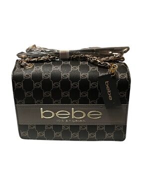 BEBE Black and Gray Logo Chain Crossbody Bag